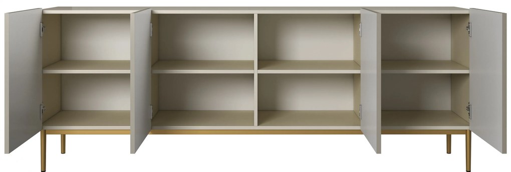 Komoda Nicole 200 cm na metalowych nogach - kaszmir / złote nóżki