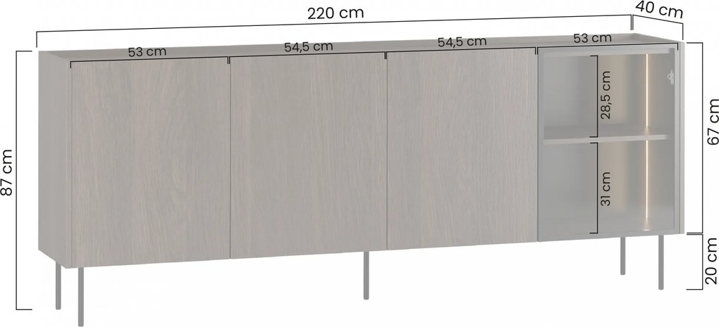 Komoda Dunari 220 cm czterodrzwiowa z szufladami - dąb sławonia - Wyprzedaż ekspozycji