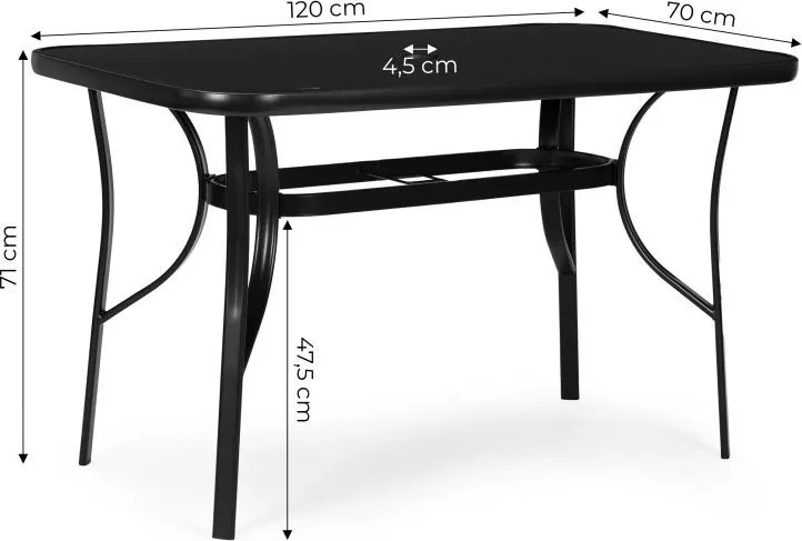 Stół ogrodowy Torello 094, 120x70 cm - czarny, z otworem na parasol