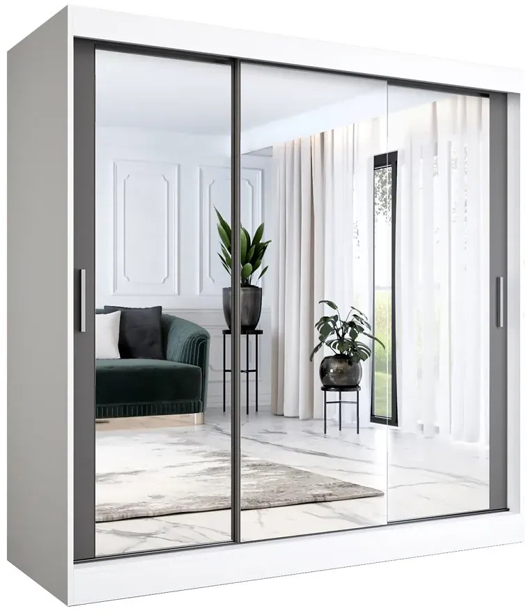 Szafa przesuwna z lustrem biały + antracyt 200 cm W7-S94