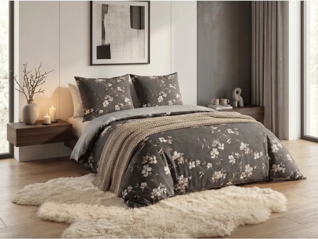 PrzytulneMieszkanie.pl PrzytulneMieszkanie.pl Pościel flanelowa BLOSSOM szara Rozmiar pościeli: 70 x 90 cm | 140 x 200 cm