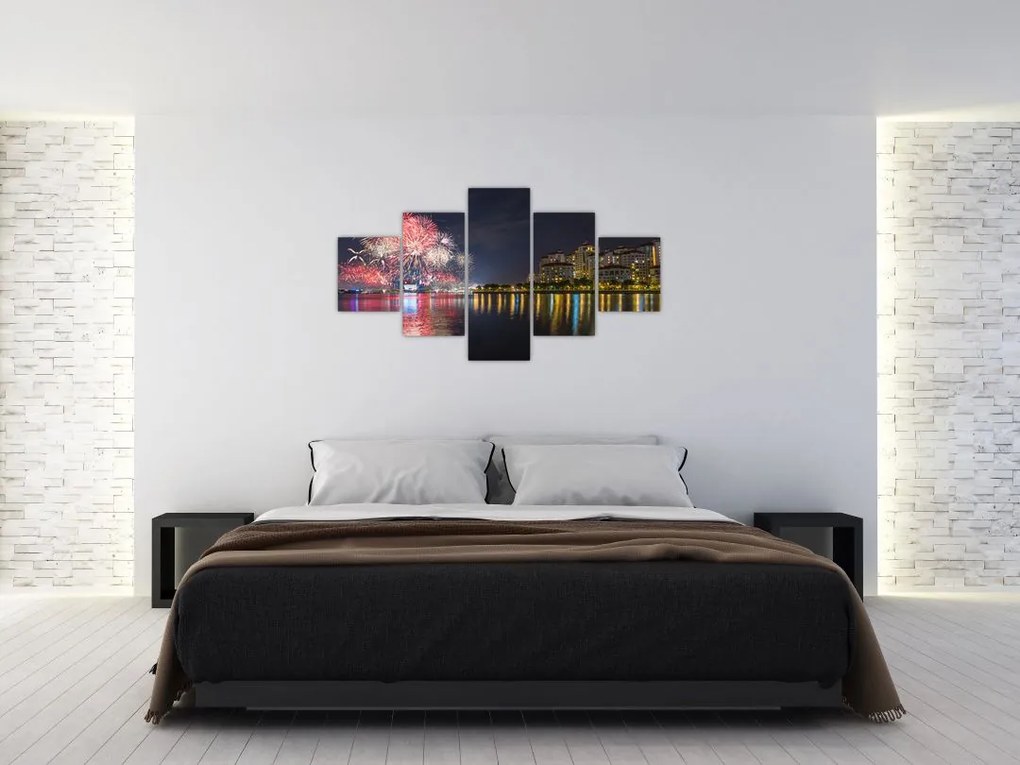 Obraz fajerwerków w Singapurze (125x70 cm)
