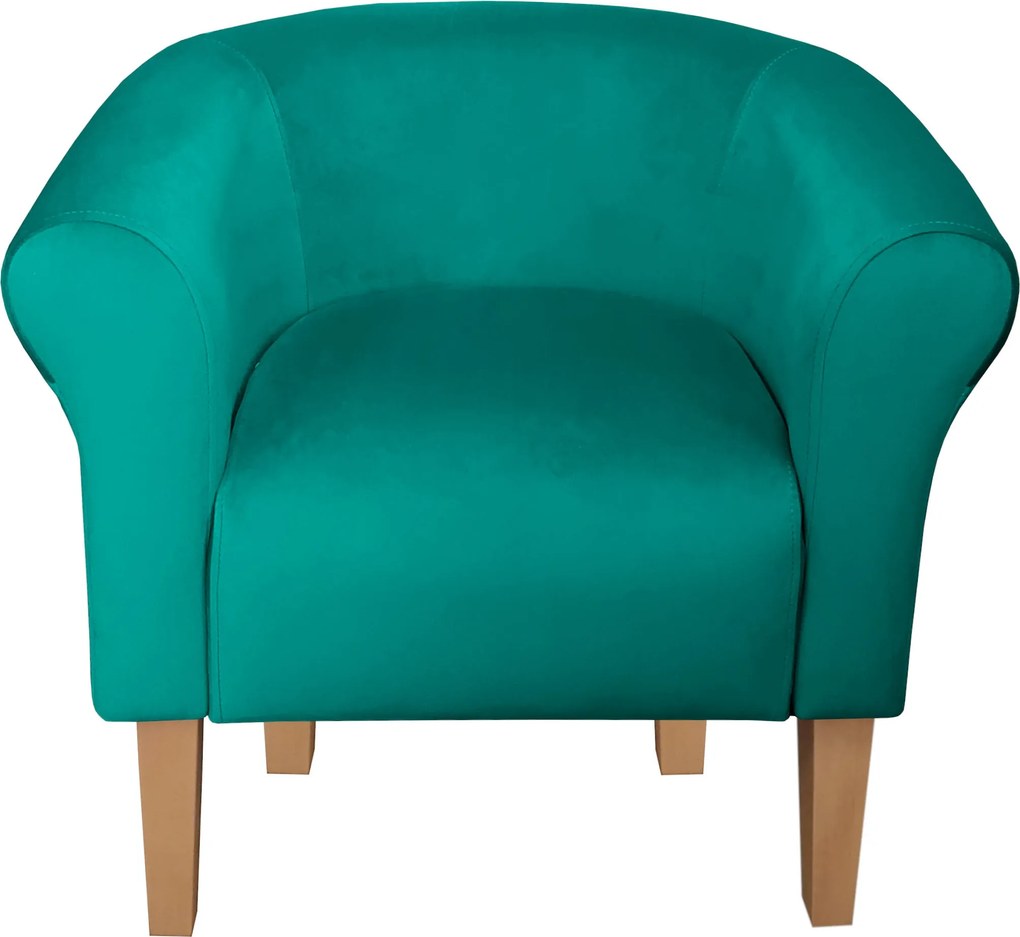 Fotel Milo tkanina Welur wygodny fotel tapicerowany do salonu i sypialni : Kolor nogi - Drewno, Kolor tkaniny - VELVET - MG20, Wysokość nogi - 20 cm