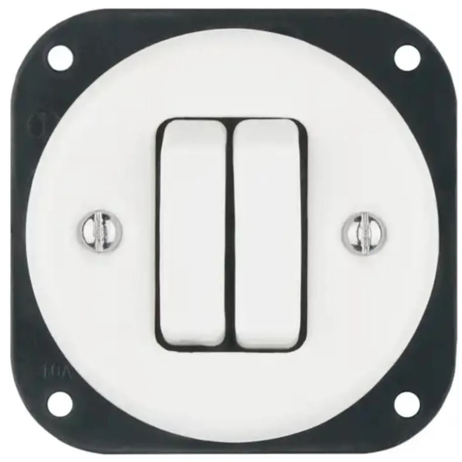 Bohemia-Design - porcelanowy retro podwójny włącznik bez ramki nr 6+6 biały