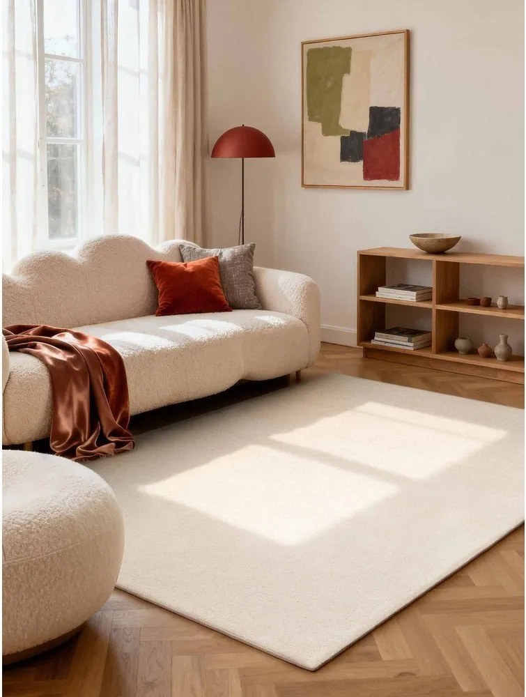 Kremowy wełniany dywan tkany ręcznie 140x200 cm Puristic Knots – Elle Decoration