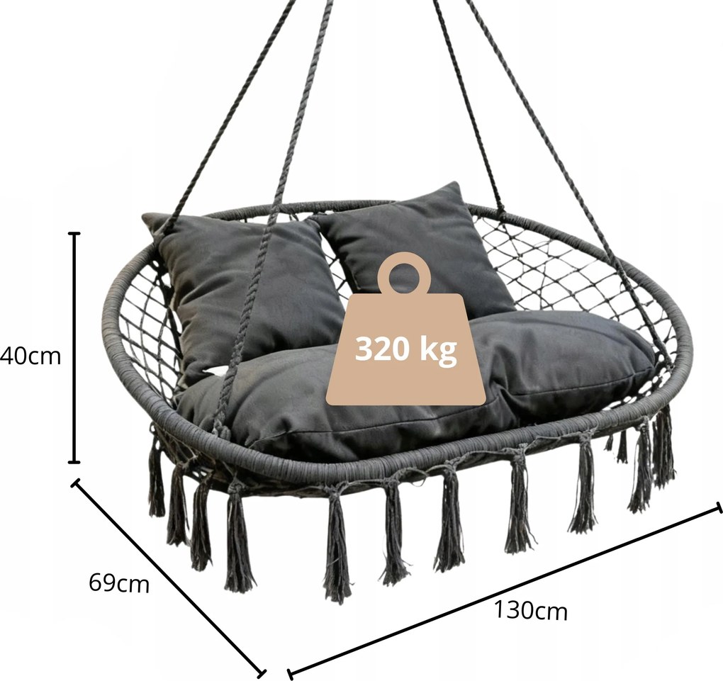 Dwuosobowa huśtawka ogrodowa - bocianie gniazdo Nestio 009, kolor szary