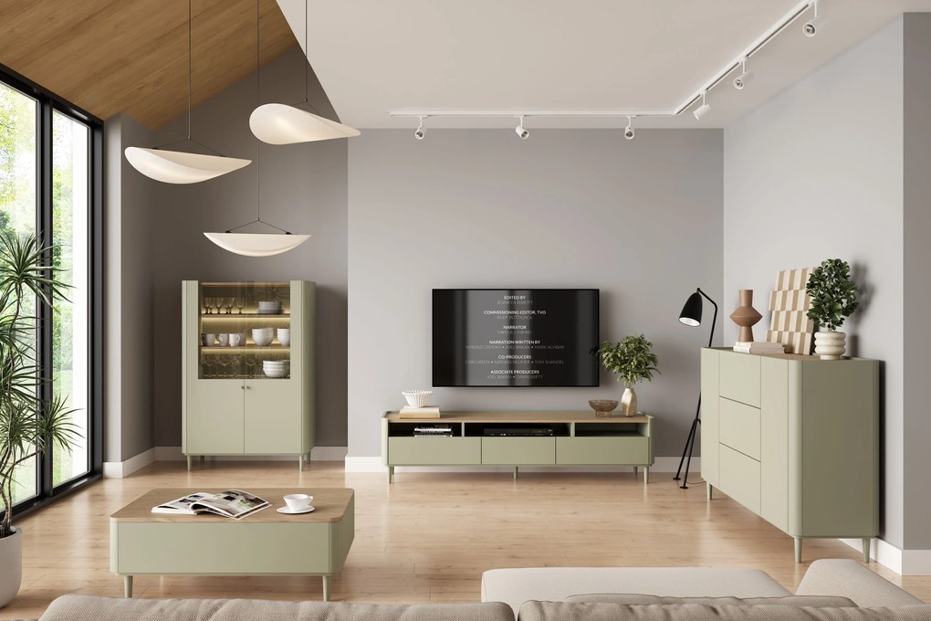 Witryna Elivo 100 cm dwudrzwiowa na nóżkach - eukaliptus / dąb baltic dune