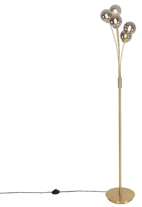 Nowoczesna lampa stojąca złota 5-świateł z dymionym szkłem - Athens