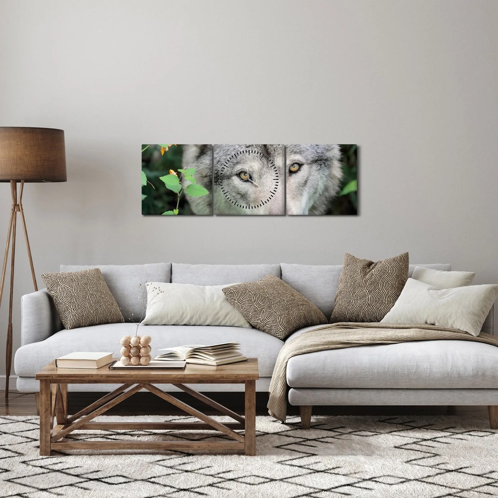 Obraz - Portret wilka (z zegarem) (90x30 cm)