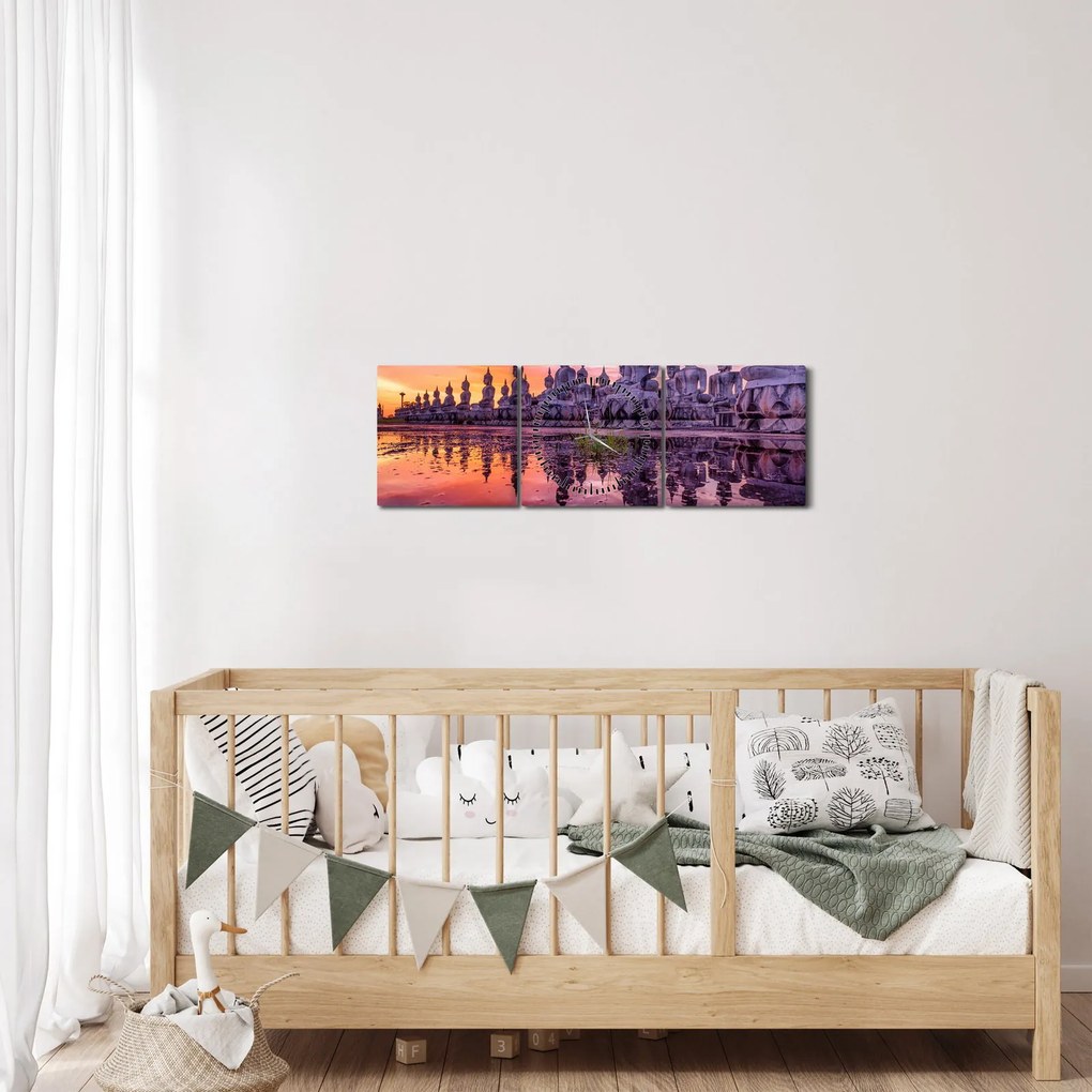 Obraz - Budda podczas zachodu słońca (z zegarem) (90x30 cm)