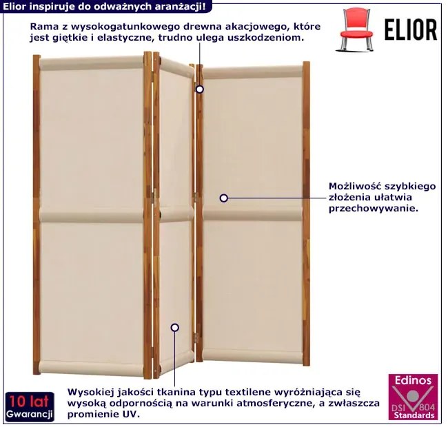 Parawan pokojowy z ramą z drewna akacjowego taupe D5-G55