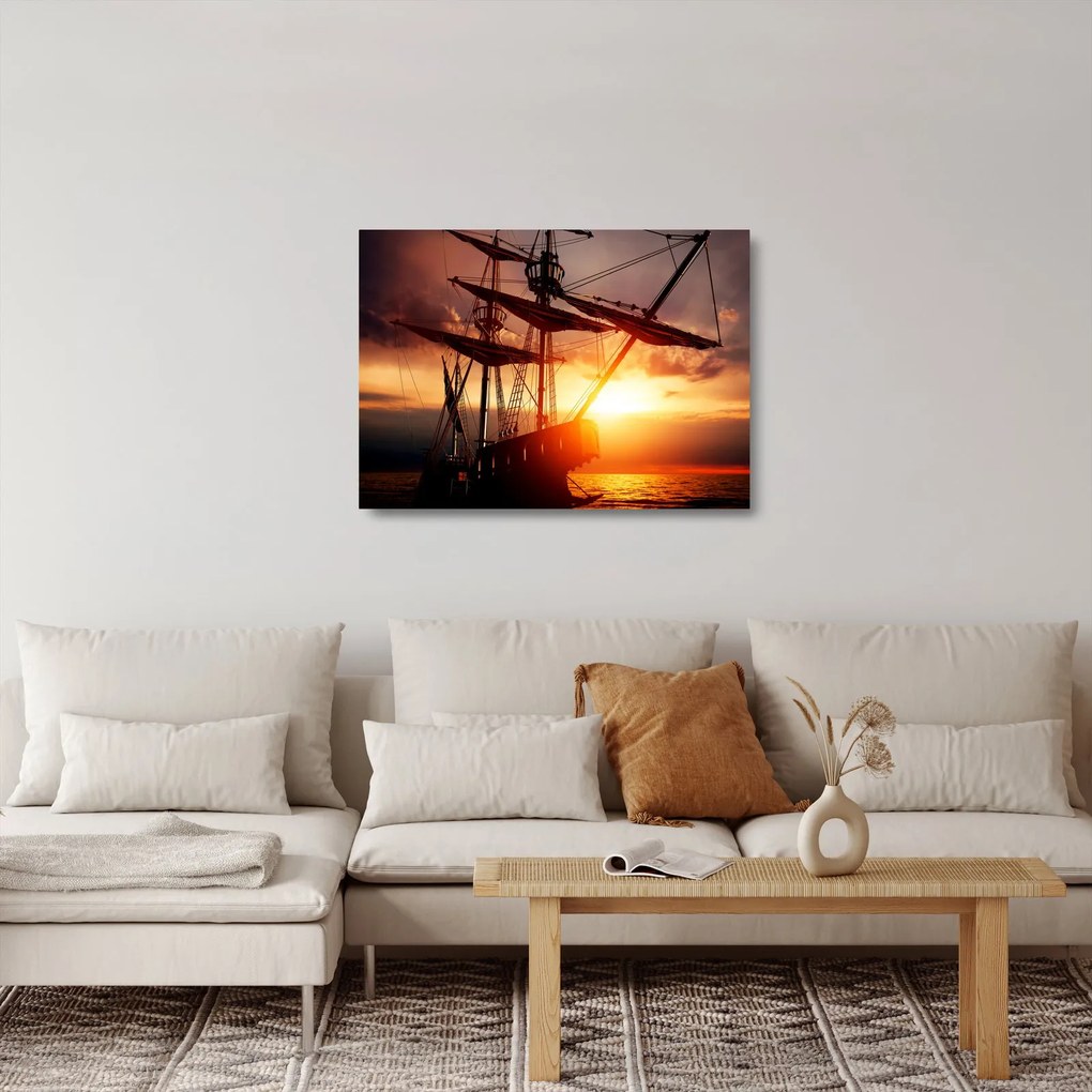 Obraz na szkle - Starożytny statek piracki (70x50 cm)