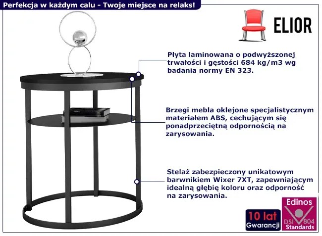 Czarny stolik kawowy z metalowym stelażem i półką - Melkor 4X