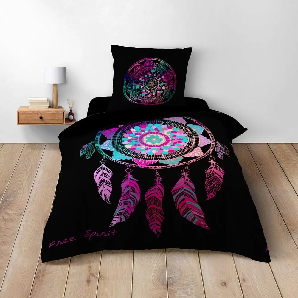 Czarna bawełniana pościel jednoosobowa 140x200 cm Porte Bonheur – douceur d'intérieur