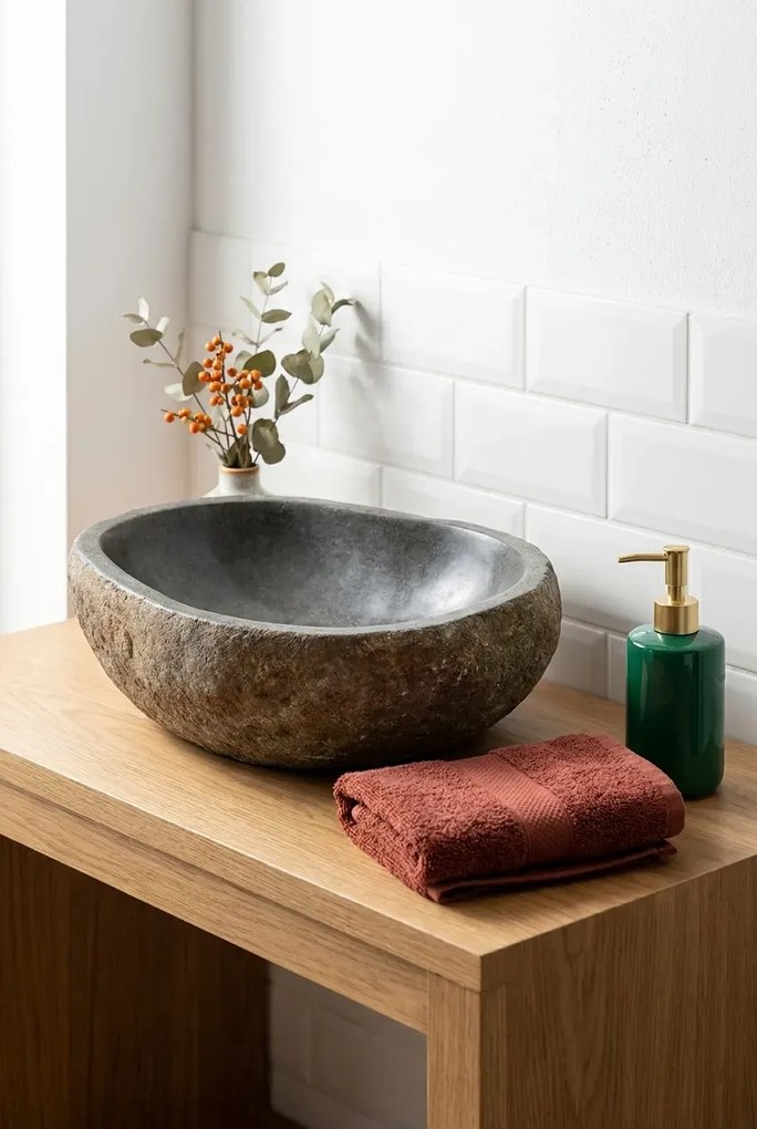 Umywalka Łazienkowa Z Kamienia Rzecznego H0-P28