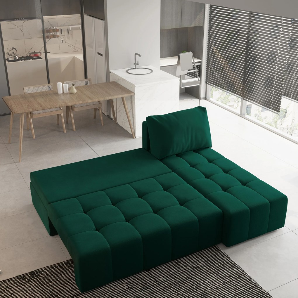 Masseno Narożnik DOMIRA z funkcją spania i pojemnikiem na pościel Narozniki L, Rozkładana sofa - Butelkowa zieleń, KRONOS 19