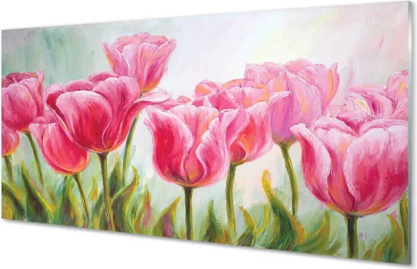 Szkło Ozdobne do Kuchni Malarski Obraz Tulipanów