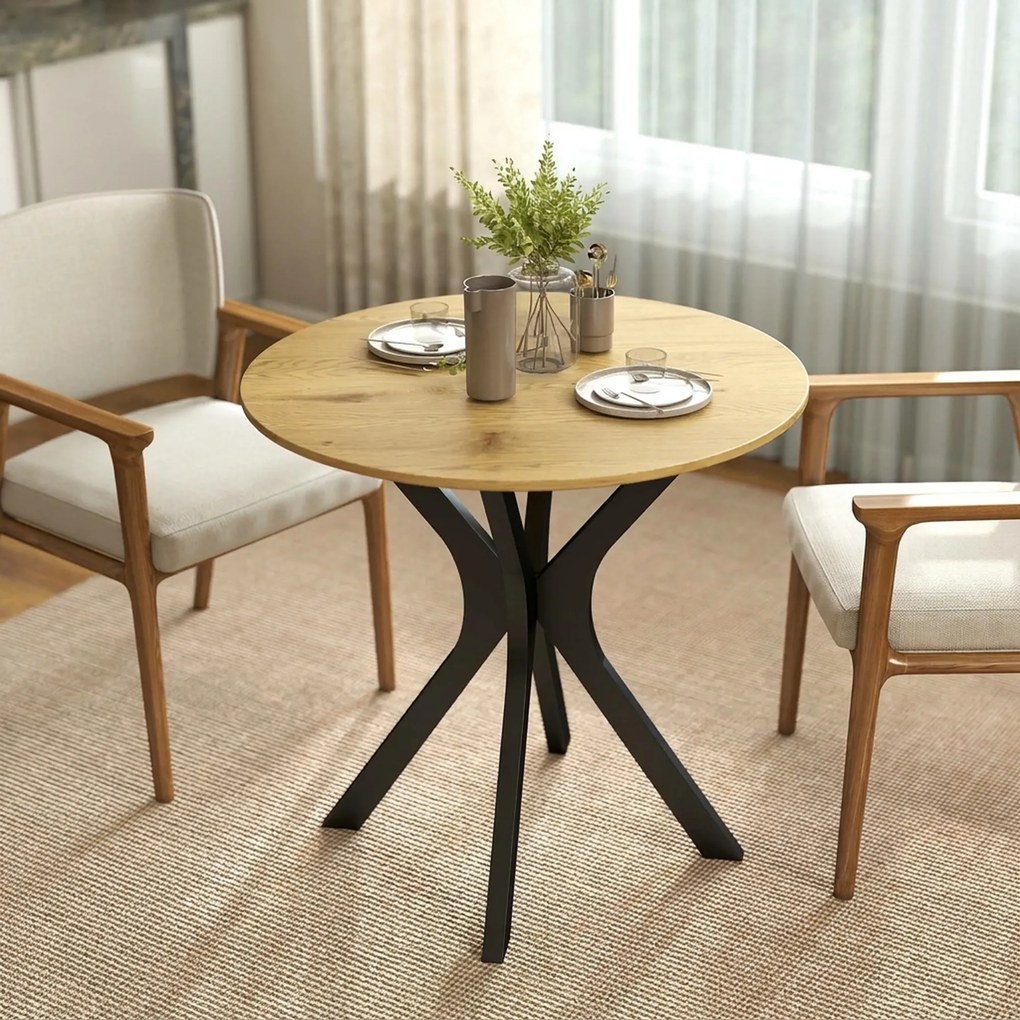 HOMCOM Stół do jadalni Stół kuchenny Okrągły stół, Nowoczesny design, 78 cm x 78 cm x 75 cm, Naturalne drewno