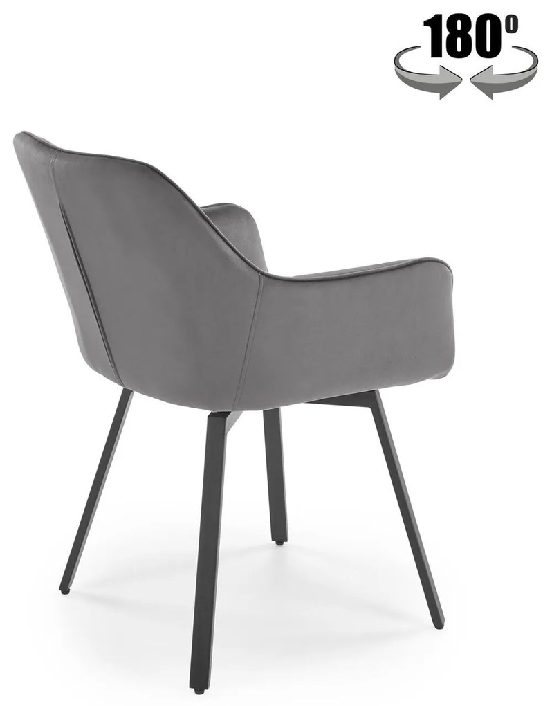 Krzesło do jadalni obrotowe z podłokietnikami popiel welurowe K588