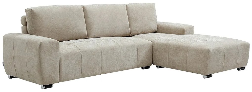 Kanapa narożna prawostronna z beżowej tkaniny MICHELIA