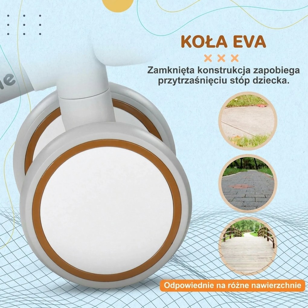 AIYAPLAY Rower biegowy, regulowane siedzisko, ciche koła, dla dzieci 1-3 lata, do 20 kg, Brązowy/Biały