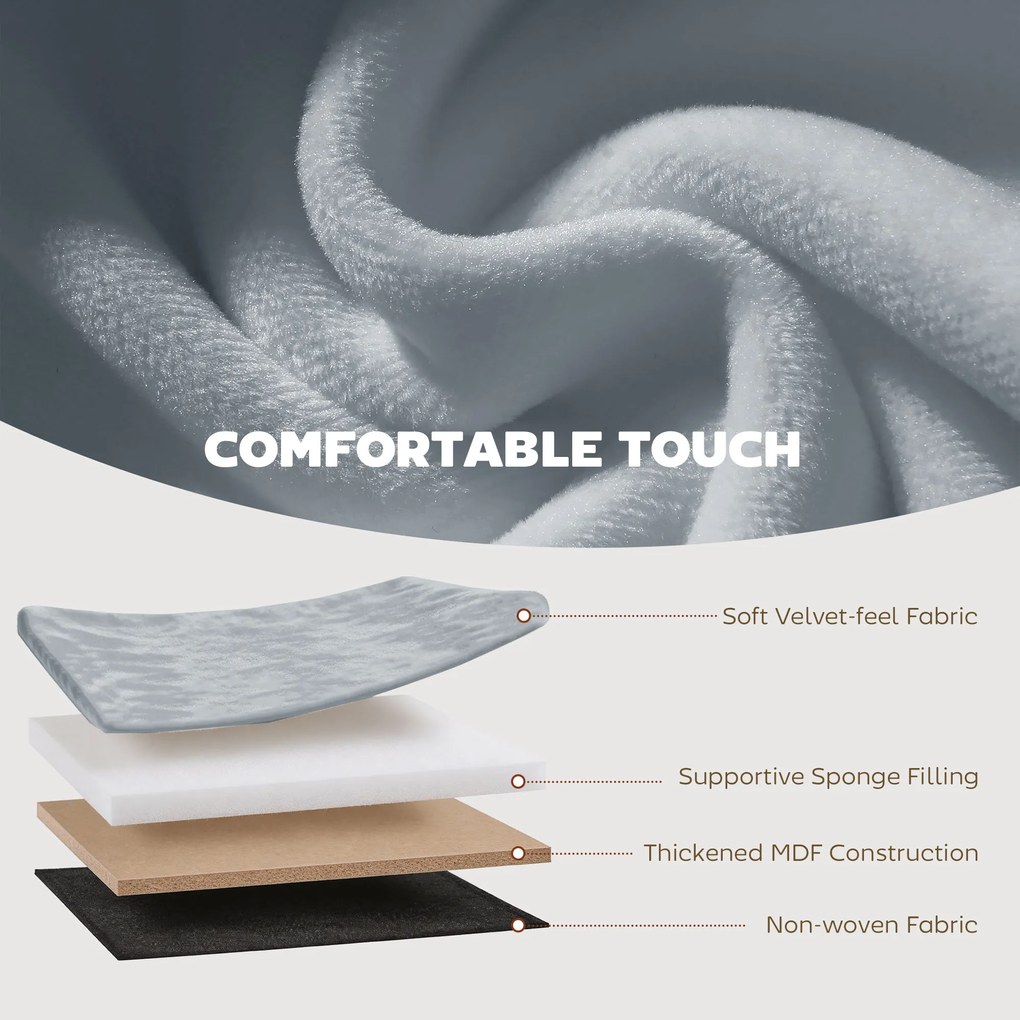 HOMCOM Ławka z miejscem do przechowywania, składana, tapicerowana, z aksamitnym wykończeniem do salonu 76 x 38 x 35 cm, ciemnoszara | Aosom PL