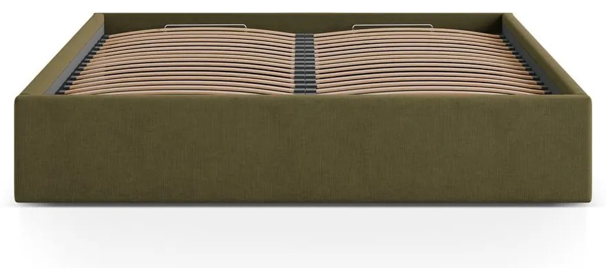 Zielone tapicerowane łóżko dwuosobowe ze schowkiem/bez zagłówka ze stelażem 200x200 cm Susan – Micadoni