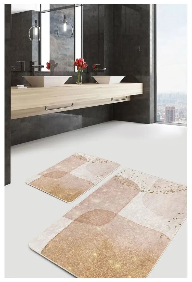Beżowe aksamitne dywaniki łazienkowe zestaw 2 szt. 60x100 cm – Mila Home