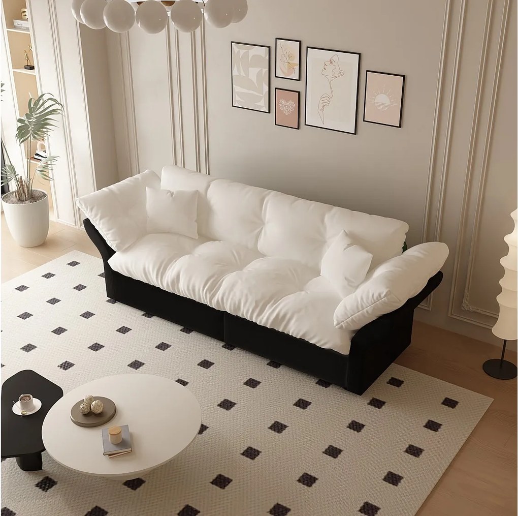 3 w 1 sofa 2-osobowa z 2 poduszkami, rozkładana do spania, z weluru, beżowa