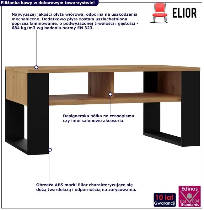 Minimalistyczna ława do narożnika dąb artisan + czarny - Renfi 5X