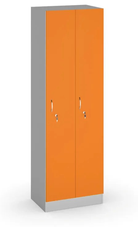 Drewniana szafka ubraniowa, 2-drzwiowa, 1900 x 600 x 420 mm, zamek cylindryczny, pomarańczowy