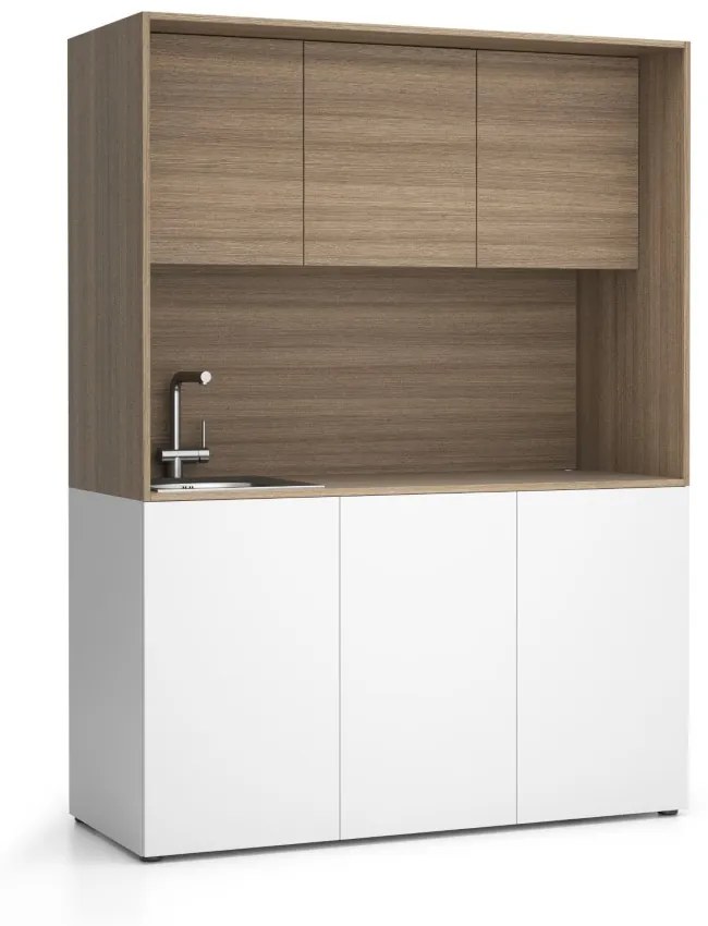 Kuchnia biurowa NIKA ze zlewem i kranem 1481 x 600 x 2000 mm, dąb naturalny, lewo