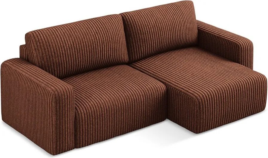 Sztruksowy rozkładany/ze schowkiem narożnik (prawostronny/z szezlongiem) w kolorze terakoty Kona – Makamii