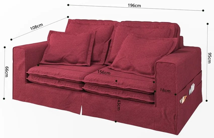 Czerwona sofa 196 cm Nora – Ropez