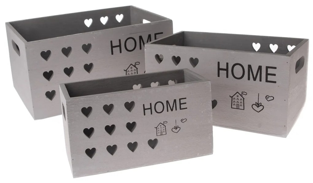 Zestaw drewnianych skrzynek Home, 3 szt., szary