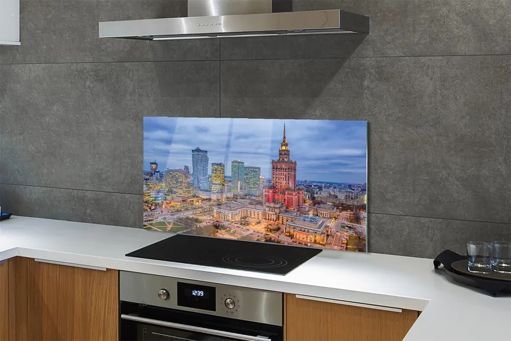 Szkło do Kuchni na Ścianę Panorama Warszawy o Zachodzie Słońca