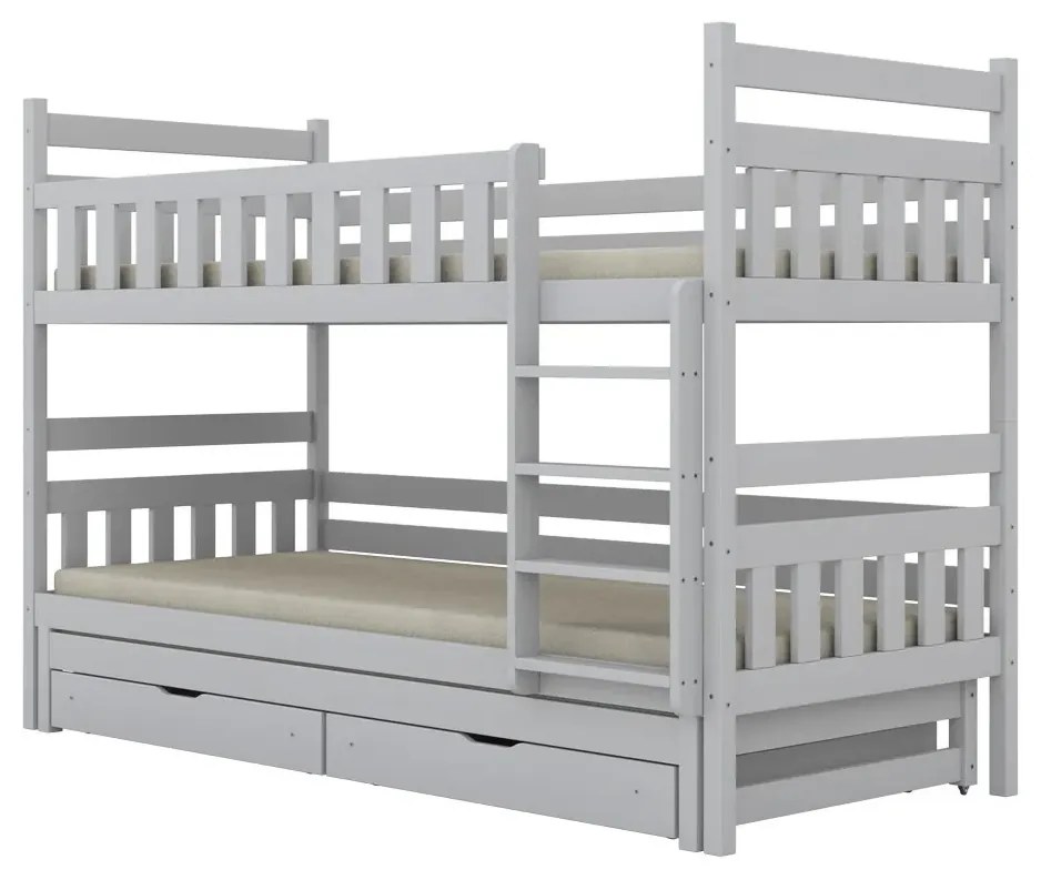 Łóżko piętrowe BARTEK 200x80 białe drewniane trzyosobowe z szufladami KOCOT KIDS