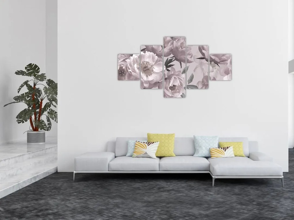 Obraz - Vintage kwiaty piwonii (125x70 cm)