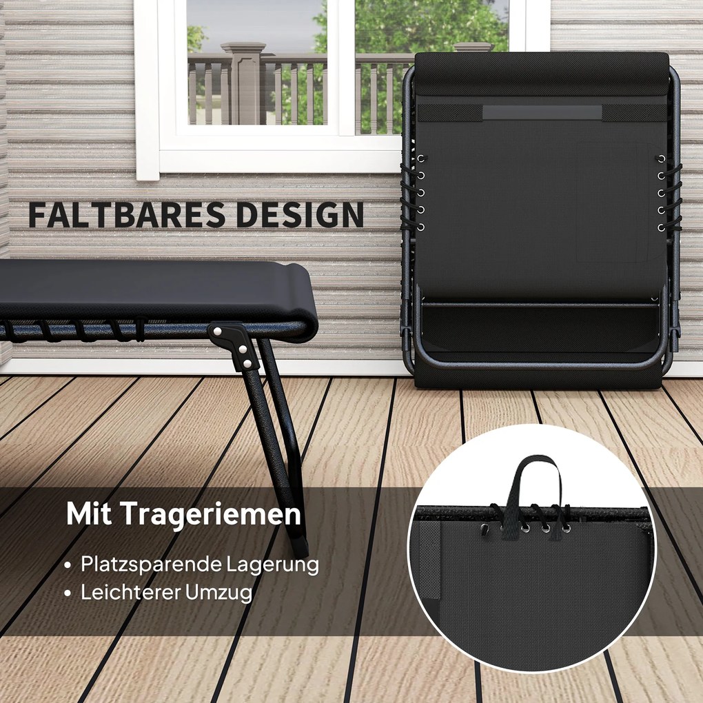 Outsunny Zestaw 2 leżaków składanych z poduszką, 5-stopniowo regulowane oparcie, kieszeń boczna, czarny | Aosom PL