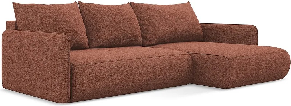 Narożnik prawostronny z funkcją spania - z tkaniny szenilowej - brudny róż - NANEA