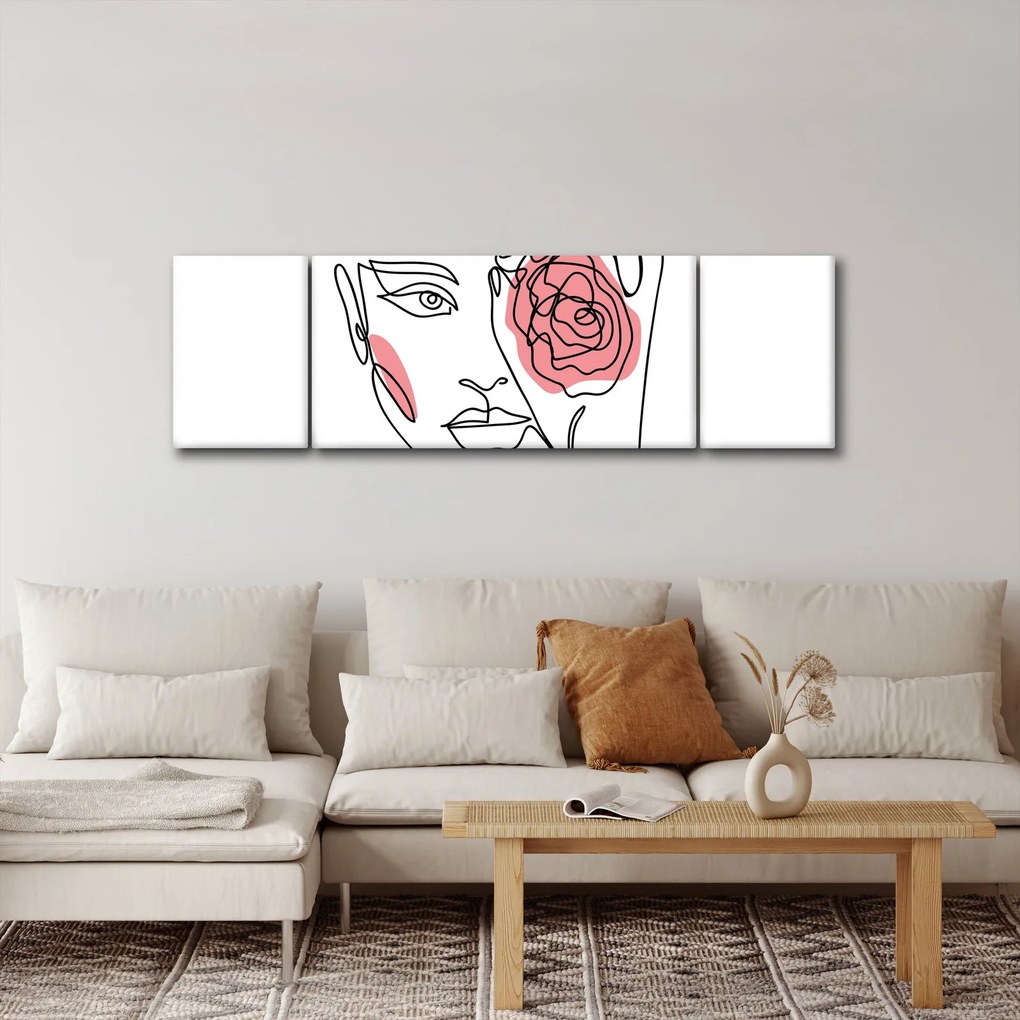 Obraz - Line art twarz z różą (170x50 cm)