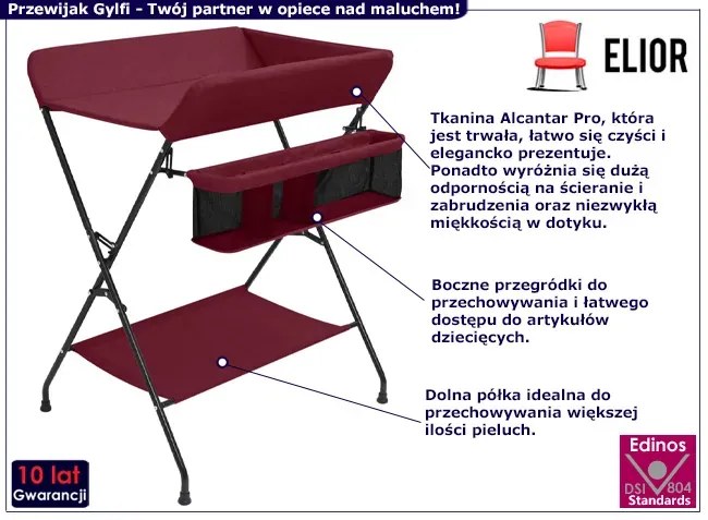 Czerwony rozkładany przewijak dla dzieci - Meliva