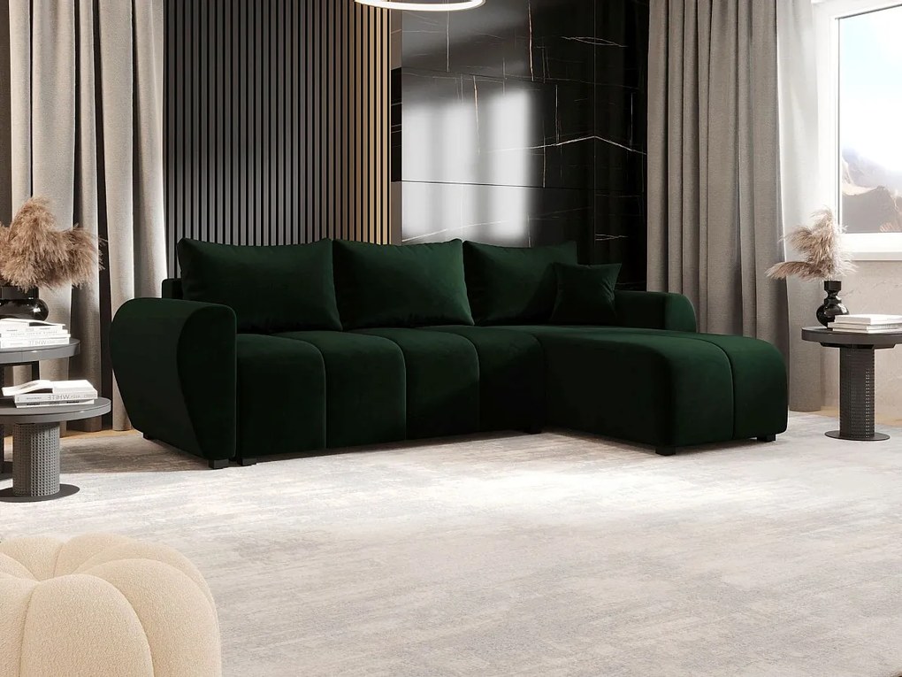 BEDANTE narożnik MOLISA L Itaka 10 prawa ciemnozielony z funkcją spania sofa w kształcie litery L z pojemnikiem na pościel