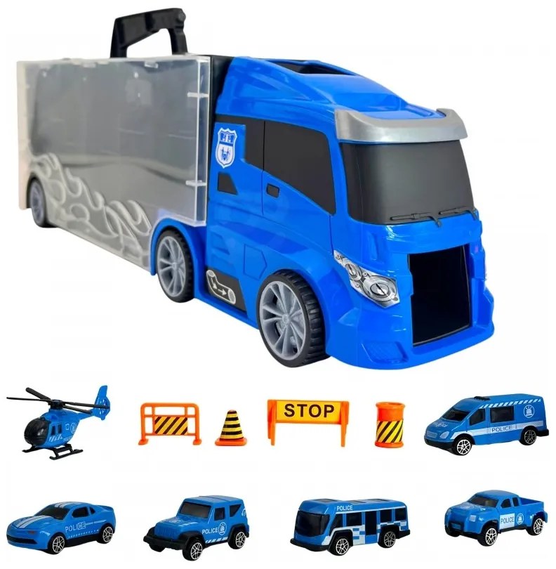 Woopie zestaw cieżarówka transporter 3w1 niebieski policja