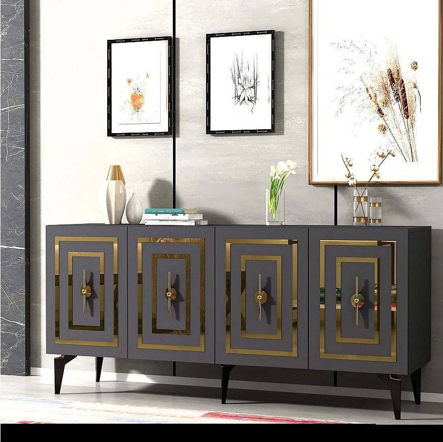 Komoda z płyty wiórowej pokrytej melaminą – 150 cm – antracyt