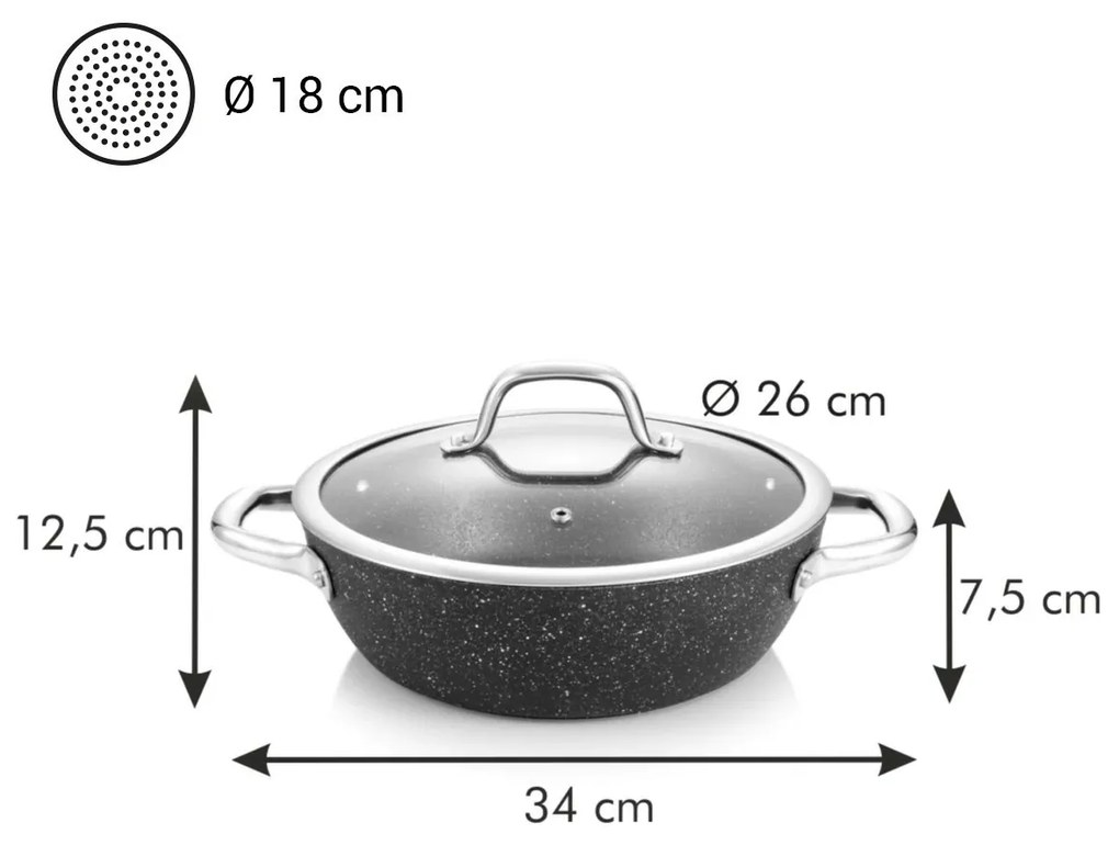 Tescoma Patelnia głęboka z pokrywką PRESIDENT  Stone, 26 cm, 26 cm