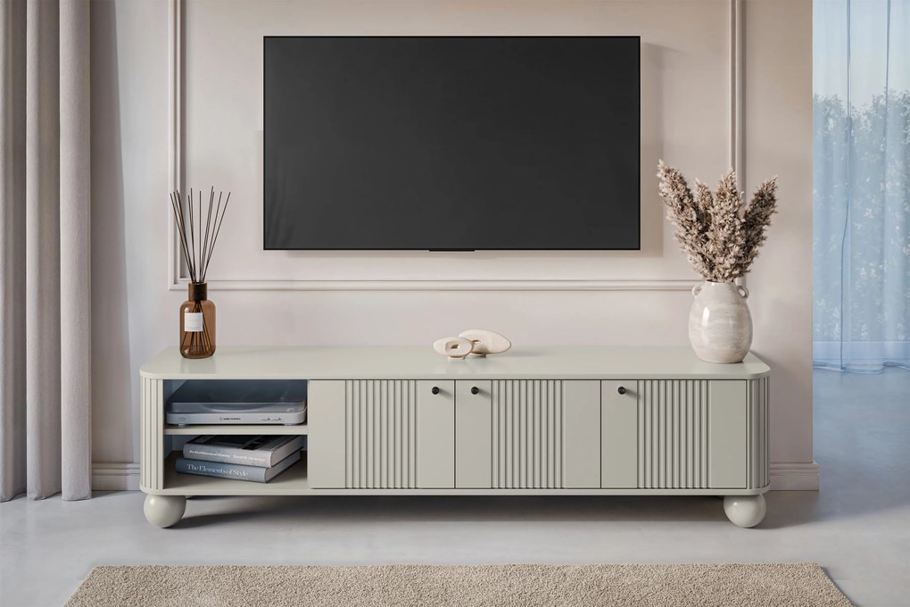 Szafka RTV Vesper 3D 187 cm - kaszmir / czarne uchwyty / nogi kule