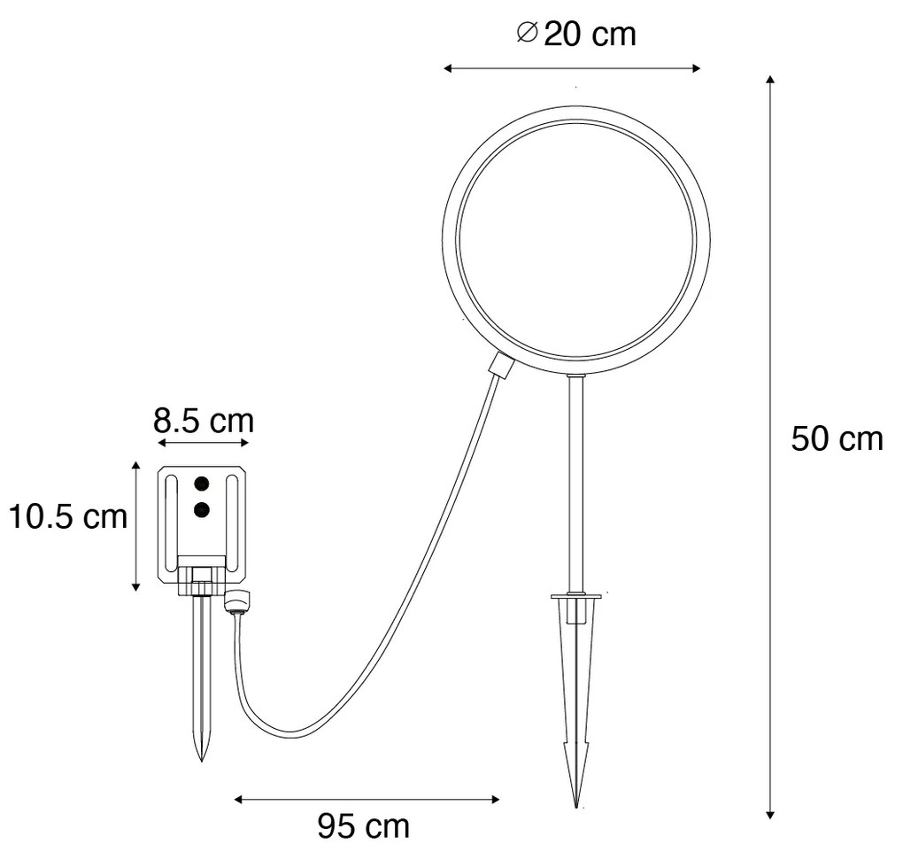 Zewnetrzna Zestaw 2 czarnych lamp na szpikulec 50 cm z wbudowanym akumulatorem LED i panelem słonecznym IP65 - Adalind Nowoczesny Oswietlenie zewnetrzne