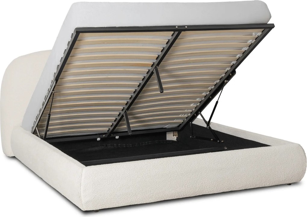 Łóżko Tapicerowane 160x200 cm ROSSO ze Stelażem i Pojemnikiem Dwuosobowe Boucle Kremowe