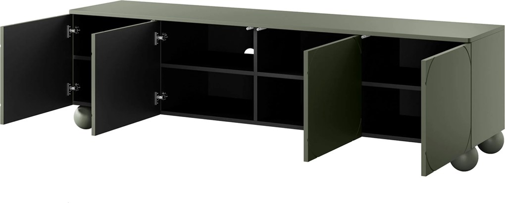 Szafka RTV Sonatia II 200 cm czterodrzwiowa na nogach kulach - oliwka